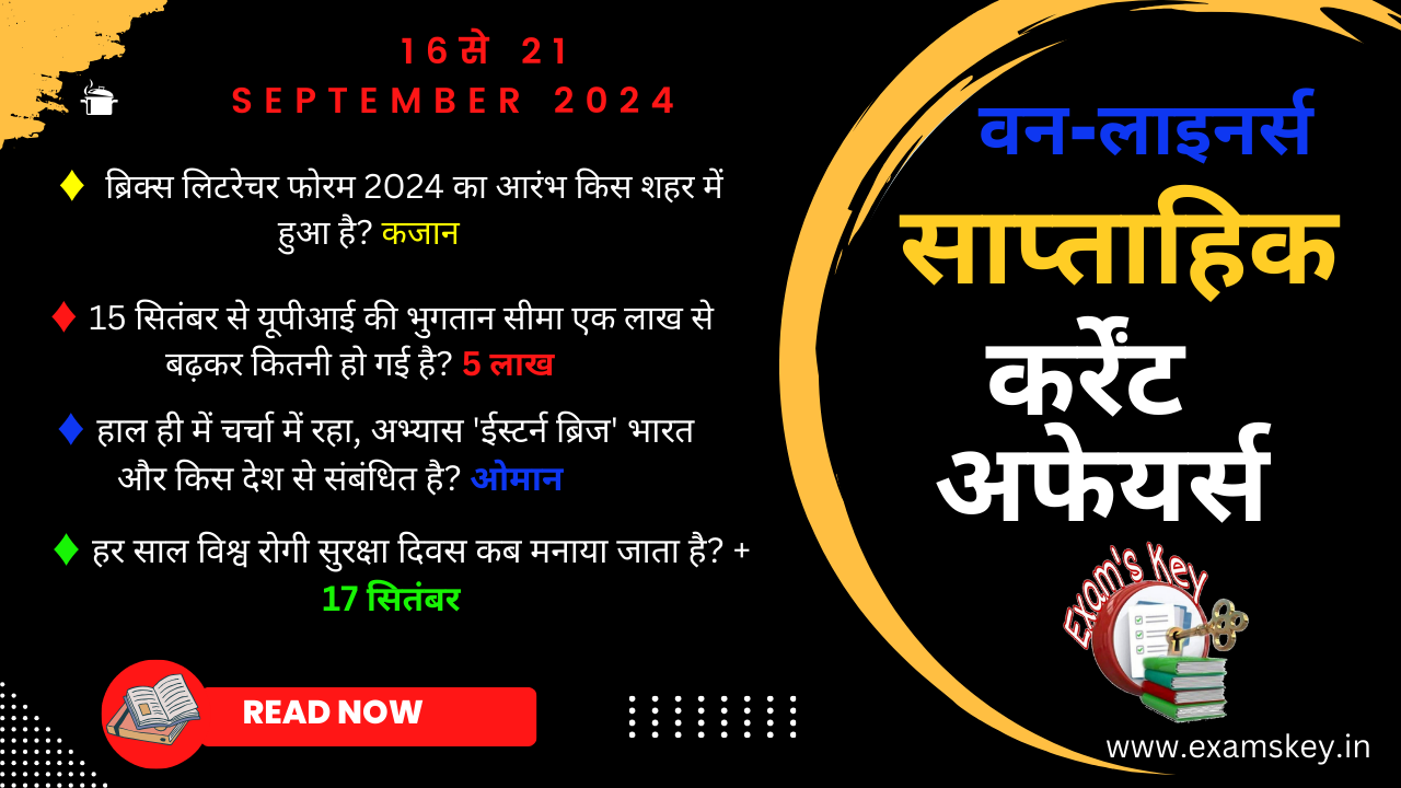 Weekly Current Affairs in Hindi 16 - 21 September 2024